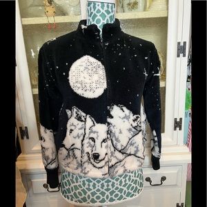 Vintage Black Mountain thick fleece warm and fuzzy WOLF print Youth Sz XL (8)